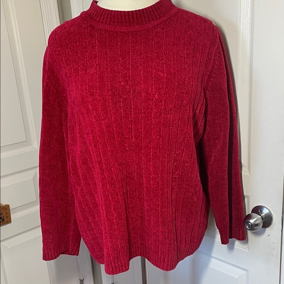 Alfred Dunner Mockneck Red Sweater Chenille Cabled Winter Holiday Christmas 3X - Picture 4 of 17
